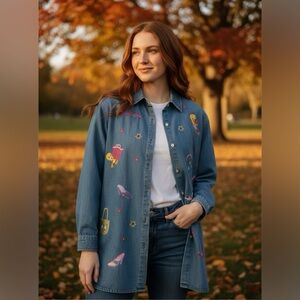 Warner Bros Studios Store Y2K Denim Embroidered Tweety Bird Shirt -  Small